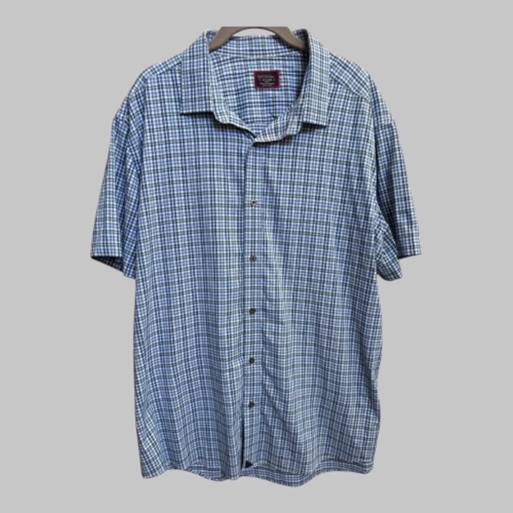 UNTUCKit Men's Short Sleeve Blue Plaid Button Down Shirt Slim Fit Coastal XXL